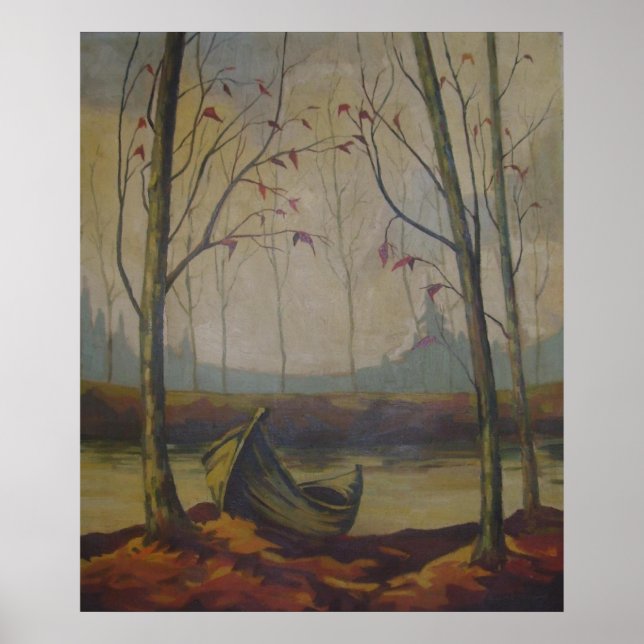 Póster R.J. Ketchum - Barco en un lago en otoño (Frente)