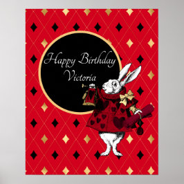 Póster Rabbit blanco en cumpleaños rojo