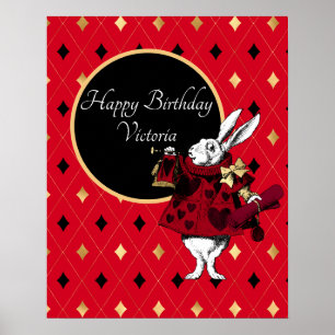 Póster Rabbit blanco en cumpleaños rojo