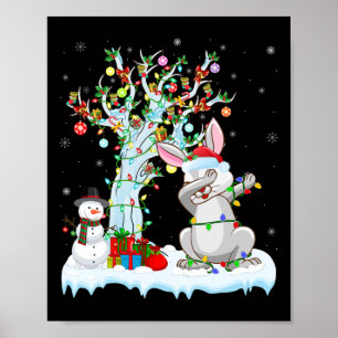 Póster Rabbit Lights Xmas Tree Funny Dabbing Rabbit Chris