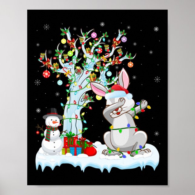 Póster Rabbit Lights Xmas Tree Funny Dabbing Rabbit Chris (Frente)