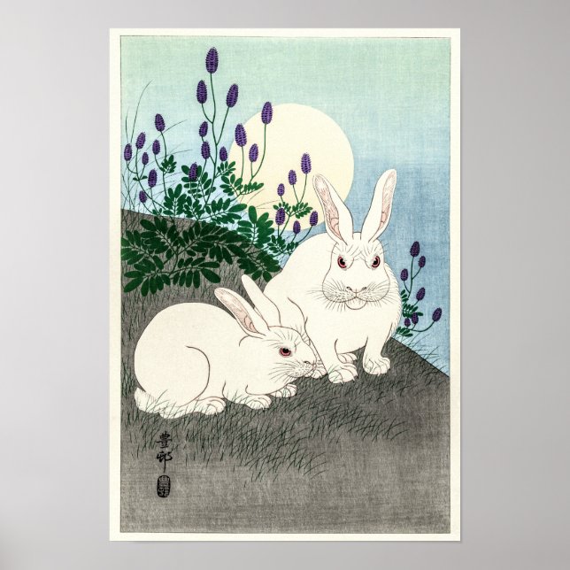 Póster Rabbits at full moon - Ohara Koson  (Frente)