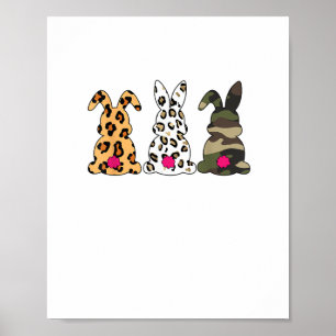 Póster Rabbits Bunnies Leopard Camouflage Feliz Pascua Da