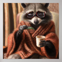 Racco lindo con gafas en una cinta de tricot