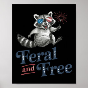 Póster Raccón Feral Y Gratuito, Raccoon Gracioso 4 De Jul