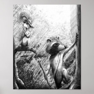Póster Raccoon and Squirrel Hiking Art (The Path)