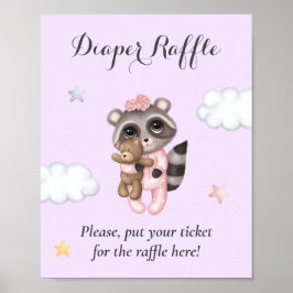 Póster Raccoon Animal Baby Shower Lavender Diaper Raffle