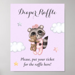 Póster Raccoon Animal Chica Baby Shower Diaper Raffle