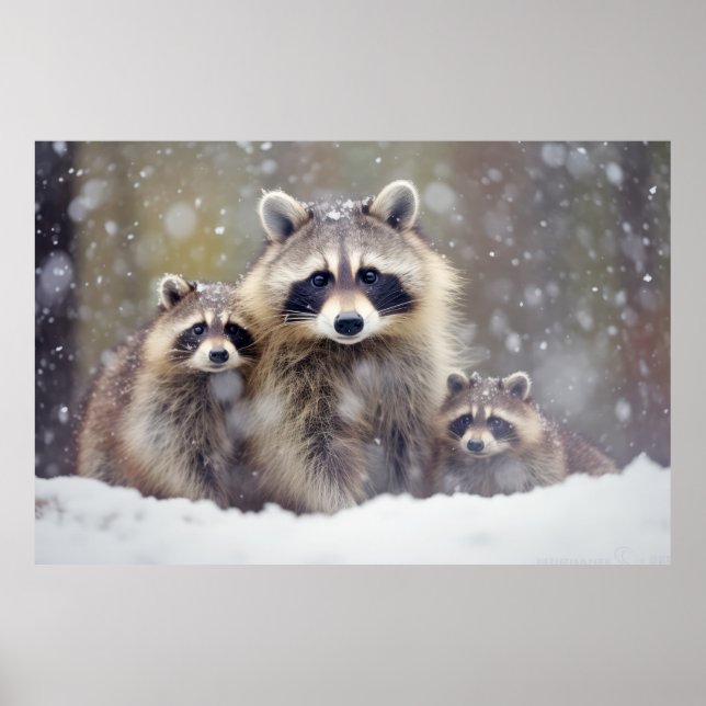 Póster Raccoon Animal Family Wander Nature (Frente)