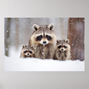 Póster Raccoon Animal Family Wander Nature
