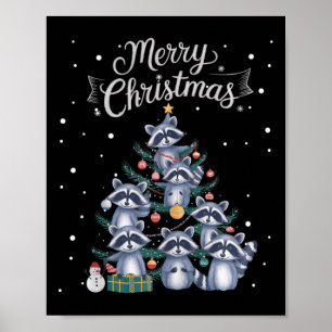 Póster Raccoon Árbol de Navidad Raccoon Merry Chr