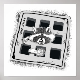 Póster Raccoon atascado en el Ilustracion Grate