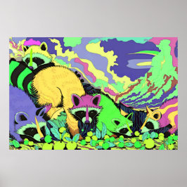 Póster Raccoon Berries Surreal Wall Art Poster