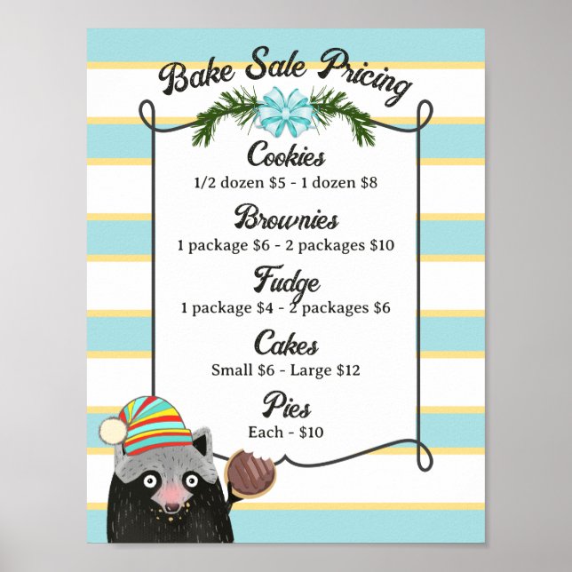 Póster Raccoon cookie bake venta menú personalizado de va (Frente)