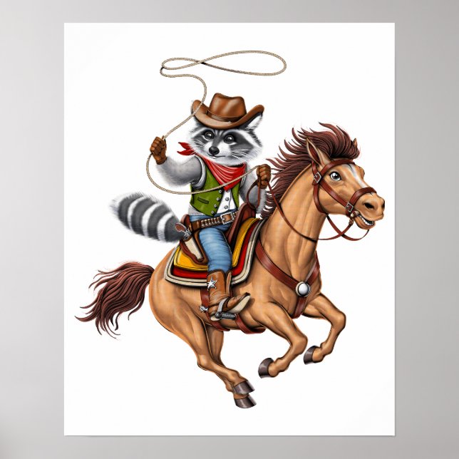 Póster Raccoon Cowboy Rodeo (Frente)