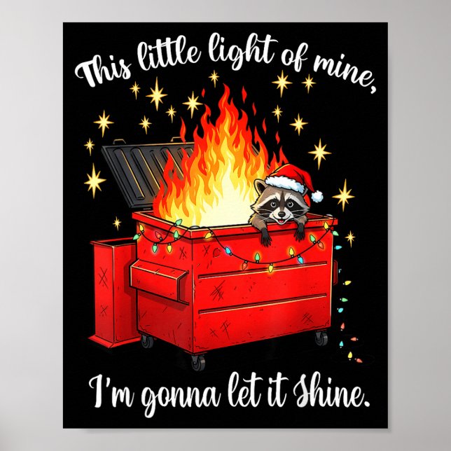 Póster Raccoon Dumpster Fire Christmas Lights Funny Racco (Frente)