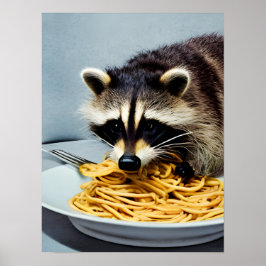 Póster Raccoon Eating Spaghetti