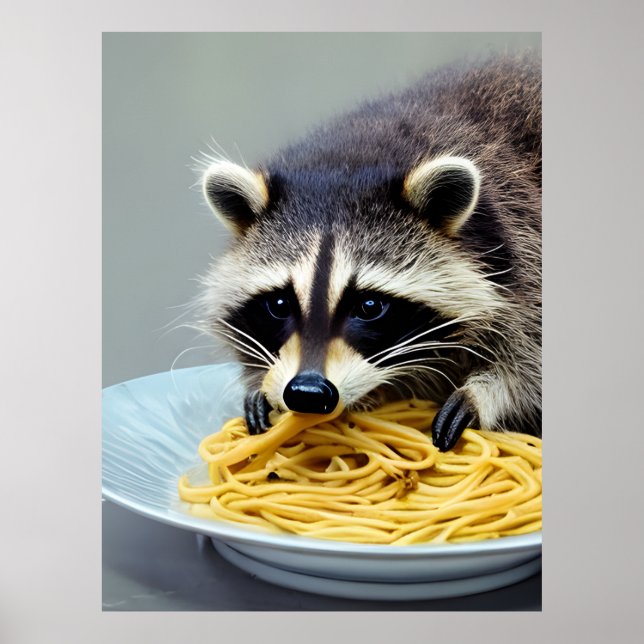 Póster Raccoon Eating Spaghetti (Frente)