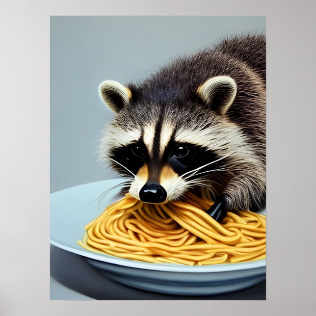 Póster Raccoon Eating Spaghetti (Frente)