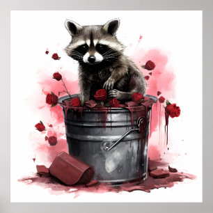Póster Raccoon en el Día de San Valentín del basurero