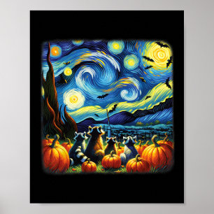 Póster Raccoon Fall Halloween Van Gogh Starry Night Pumpt