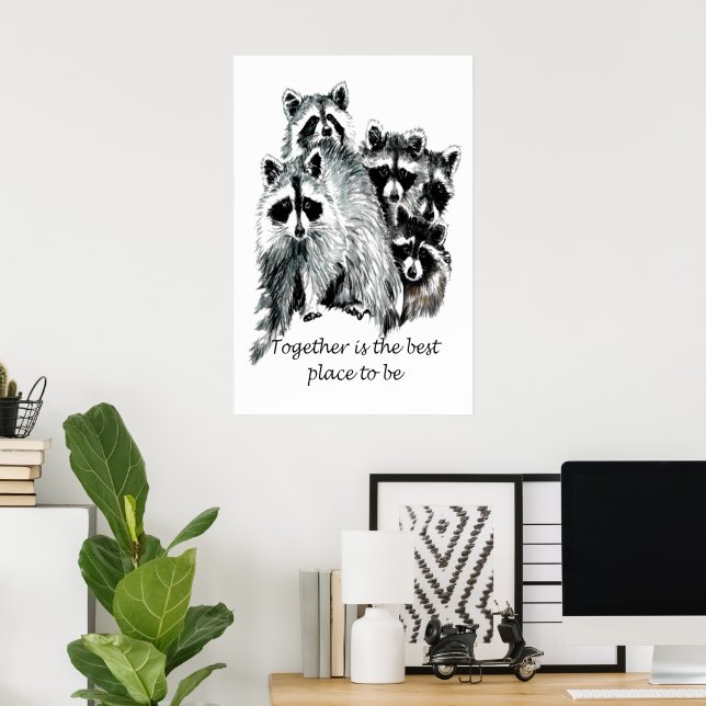Póster Raccoon Family Printable Wall Art - "Juntos (Oficina en casa)
