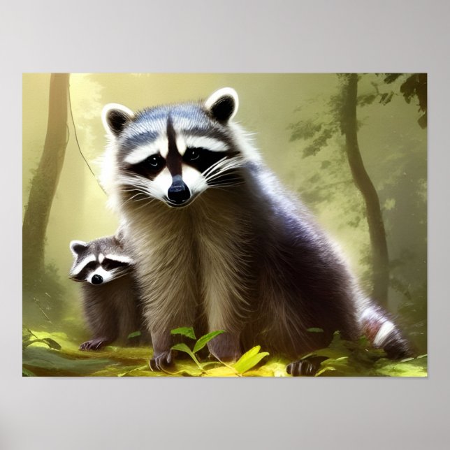 Póster Raccoon Family Wildlife Retrato (Frente)