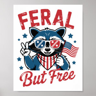 Póster Raccoon Feral Pero Gratuito 4 De Julio Ee.Uu. Patr