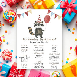 Póster Raccoon First Birthday Milestone Birthday