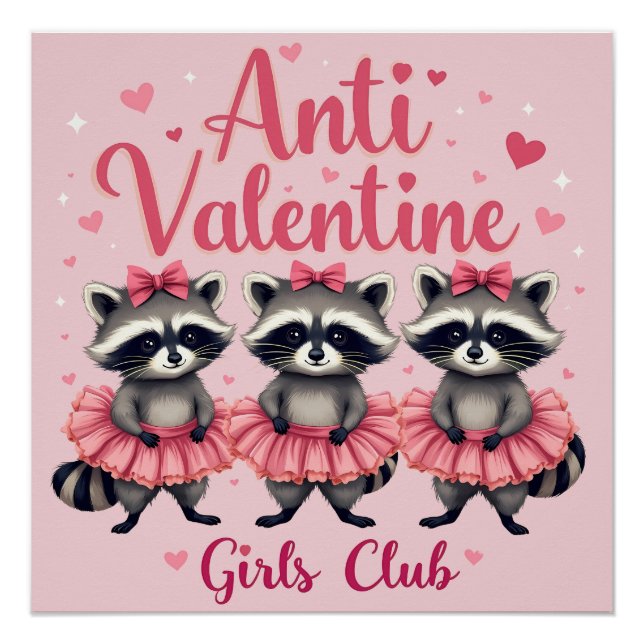 Póster Raccoon gracioso kawaii contra el Día de San Valen (Anverso)