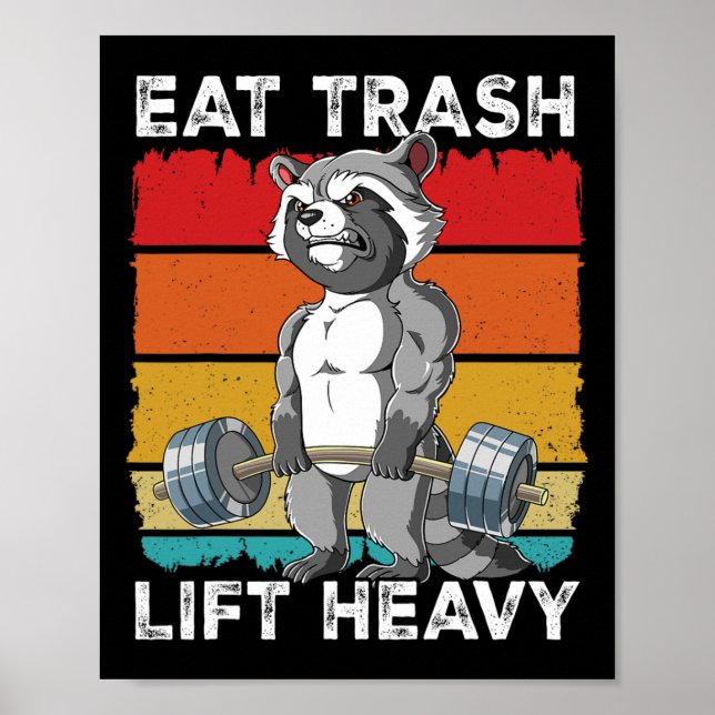Póster Raccoon Gym Weight Entrenamiento Comer Trash Lift  (Frente)