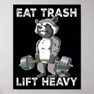 Póster Raccoon Gym Weight Entrenamiento Comer Trash Lift 