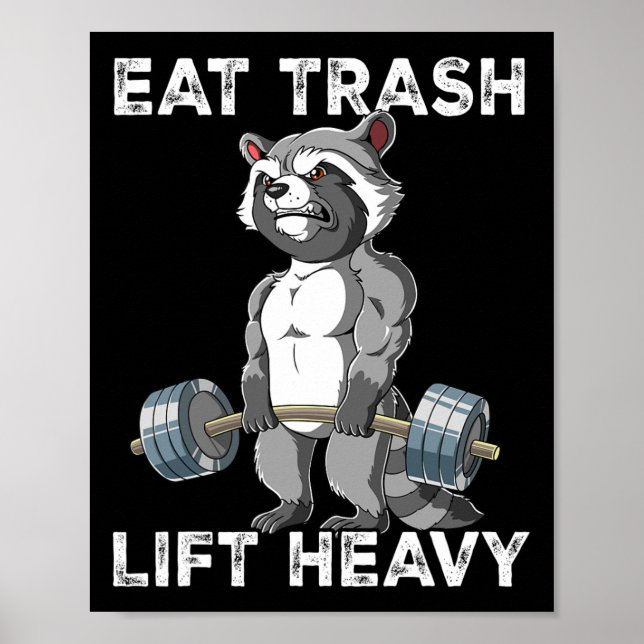 Póster Raccoon Gym Weight Entrenamiento Comer Trash Lift  (Frente)