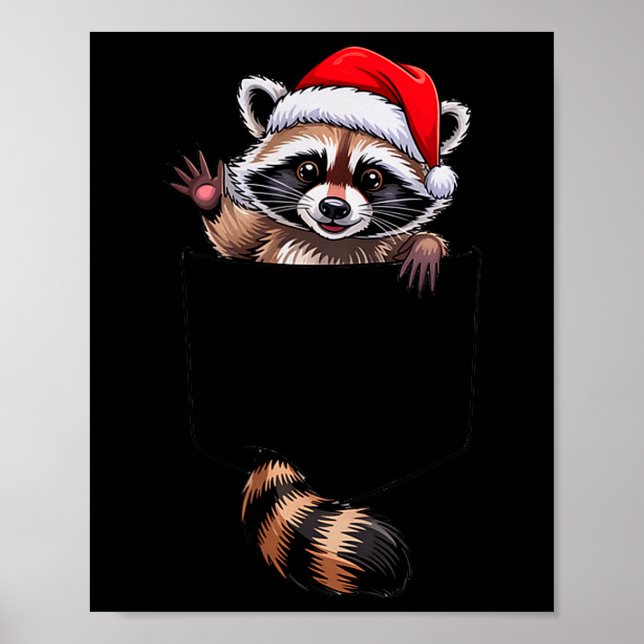Póster Raccoon In Cket Funny Xmas Santa Hat Graphic  (Frente)