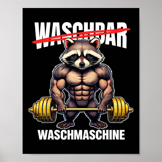 Póster Raccoon Lavadora Bodybuilding Fitness Gym (Frente)