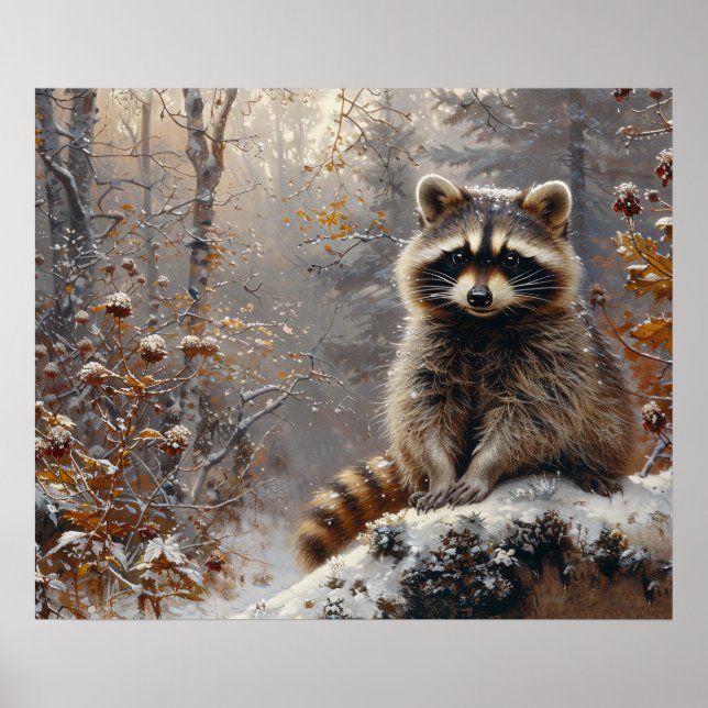 Póster Raccoon lindo durante pintura de aceite de inviern (Frente)