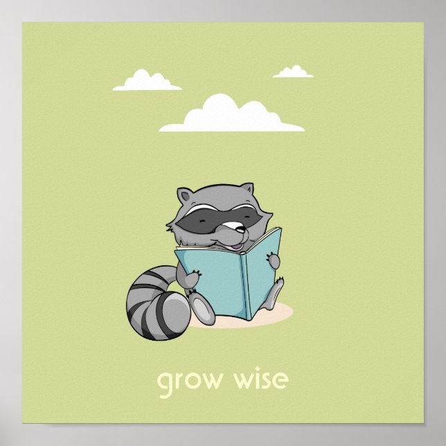 Póster Raccoon lindo leyendo un libro bebé poster verde (Frente)