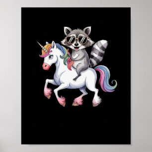 Póster Raccoon Montando Unicornio Cuesta Fantasía Animal 