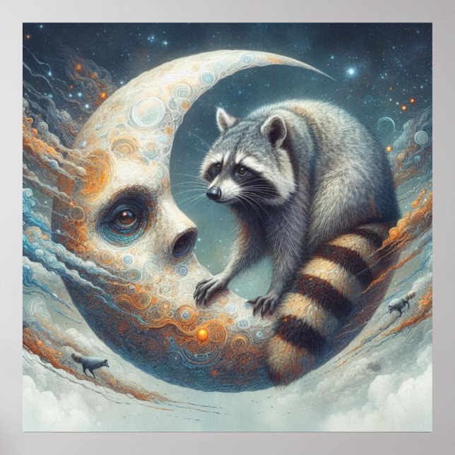 Póster Raccoon on-Moon (Frente)