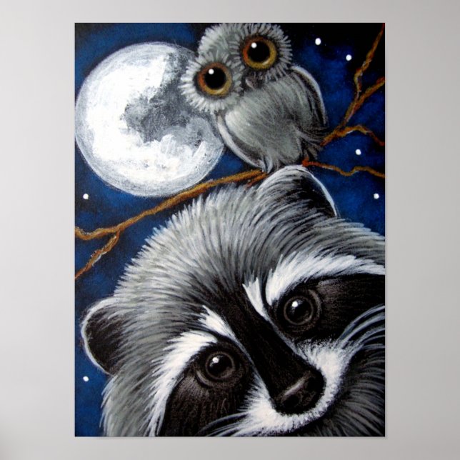 Póster RACCOON & OWL AT NIGHT Poster (Frente)