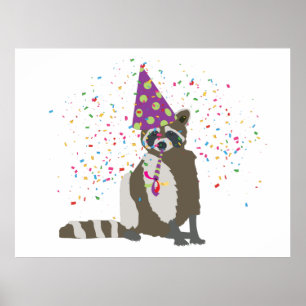 Póster Raccoon Partying - Animales que tienen un Fiesta