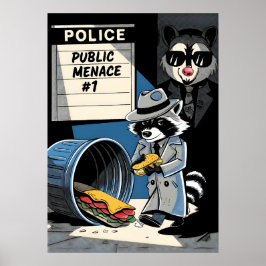 Póster Raccoon Public Menace Comic Style Art