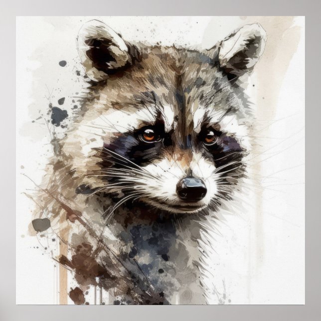 Póster Raccoon Retrato Animal Pintura de vida silvestre a (Frente)