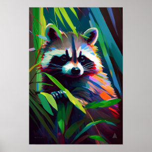 Póster Raccoon Retrato Animal Pintura de vida silvestre a