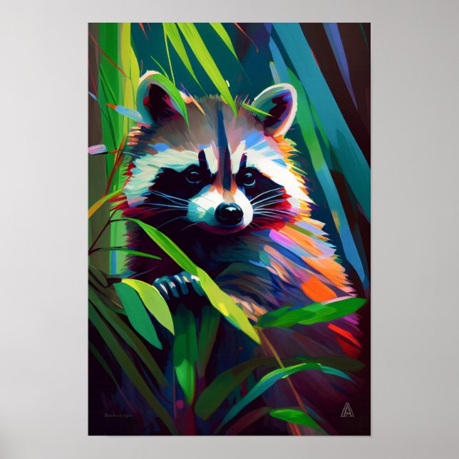 Póster Raccoon Retrato Animal Pintura de vida silvestre a (Frente)