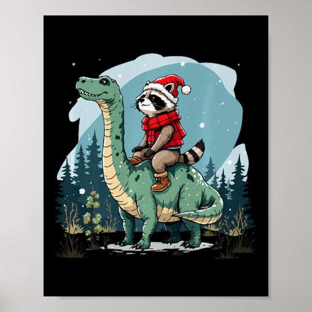 Póster Raccoon Riding Dinosaur Trex Anima (Frente)