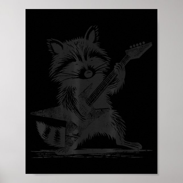 Póster Raccoon Rock Music For Men Women Band Kids Rocker  (Frente)