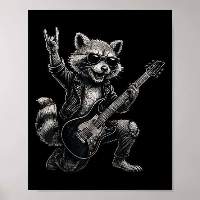 Póster Raccoon Rock Regalo Música Hombres Niños Mujeres G (Frente)