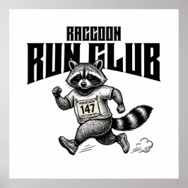 Póster Raccoon Run Club Maratón Retro Trash Panda 