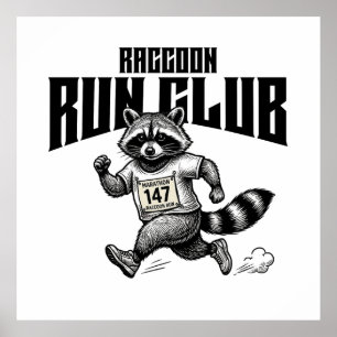 Póster Raccoon Run Club Maratón Retro Trash Panda 